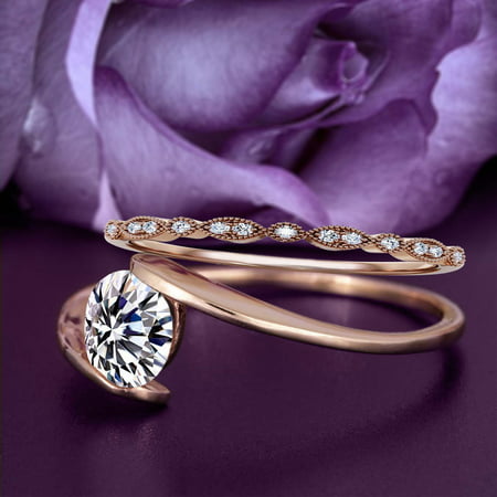 1.50 Ct Round Cut Diamond Engagement Wedding Bridal Set Ring 10k White Gold 